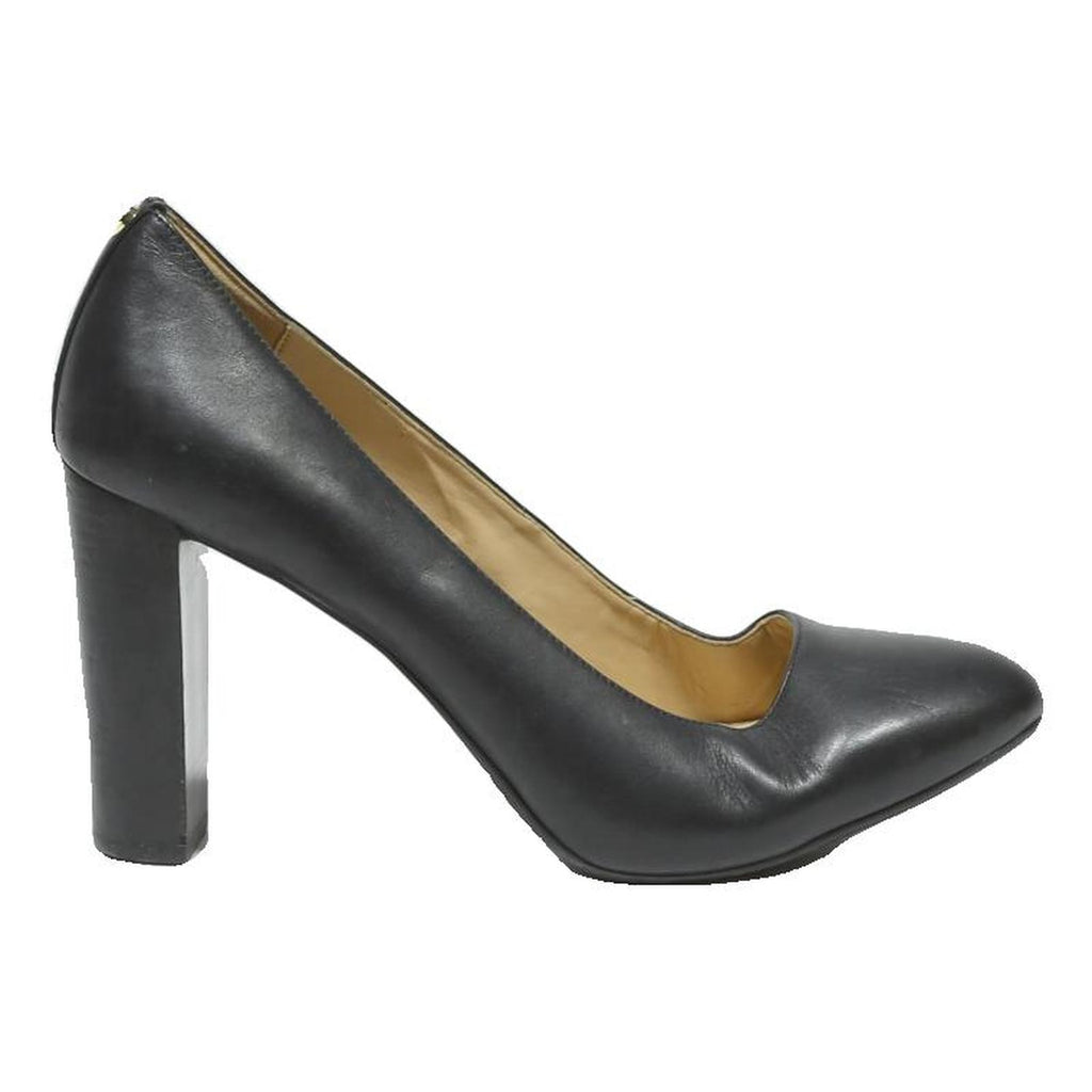 MICHAEL KORS Womens Black Leather High Block Heels Pumps UK 5.5 Elegant Formal