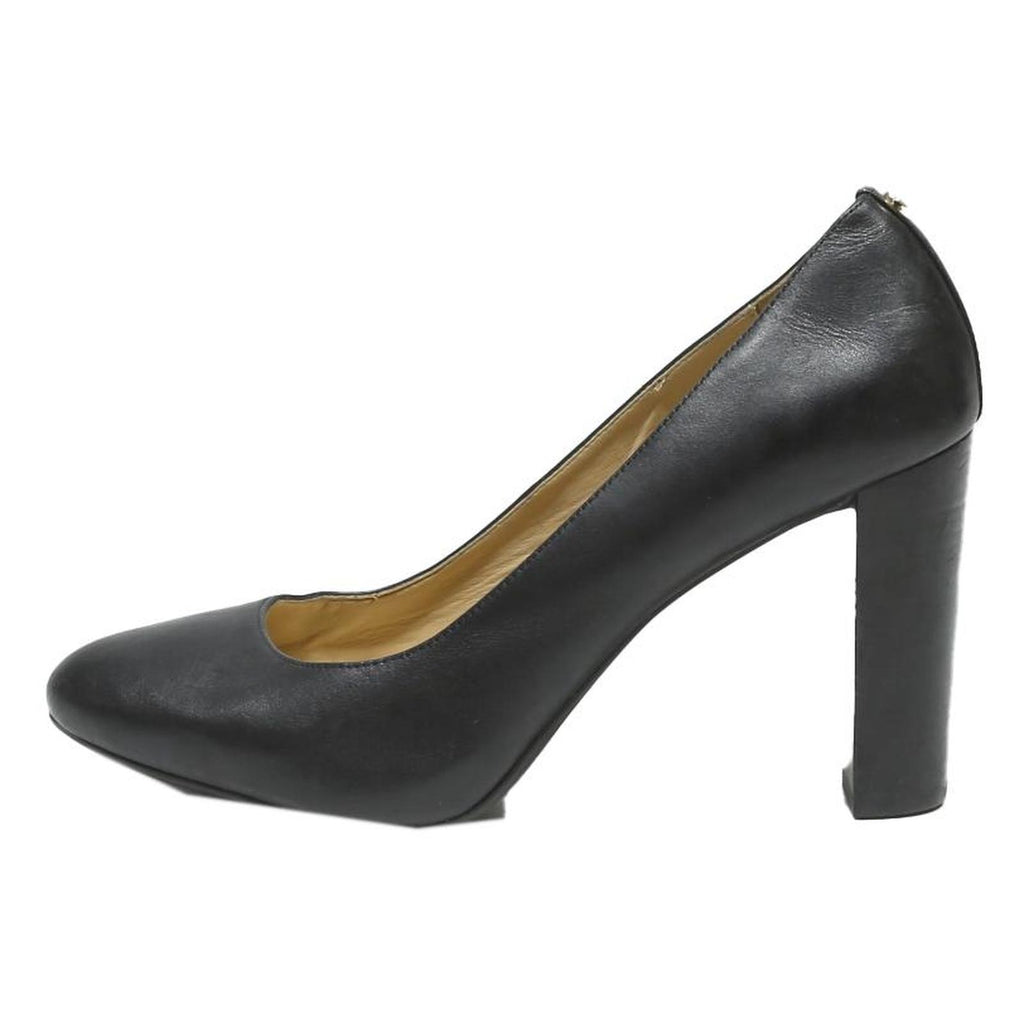 MICHAEL KORS Womens Black Leather High Block Heels Pumps UK 5.5 Elegant Formal