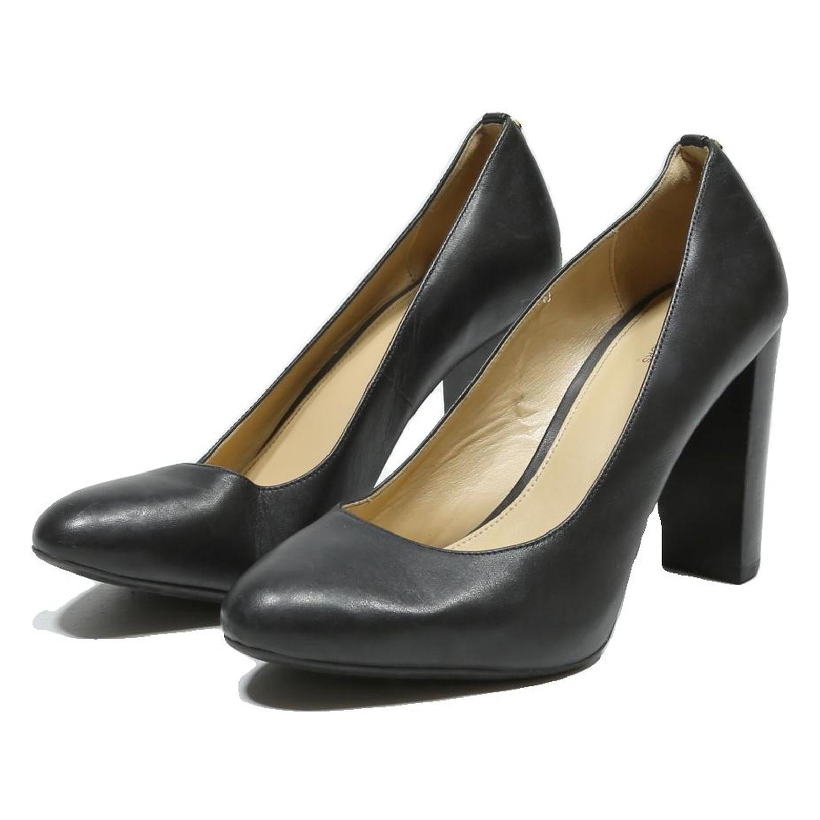MICHAEL KORS Womens Black Leather High Block Heels Pumps UK 5.5 Elegant Formal