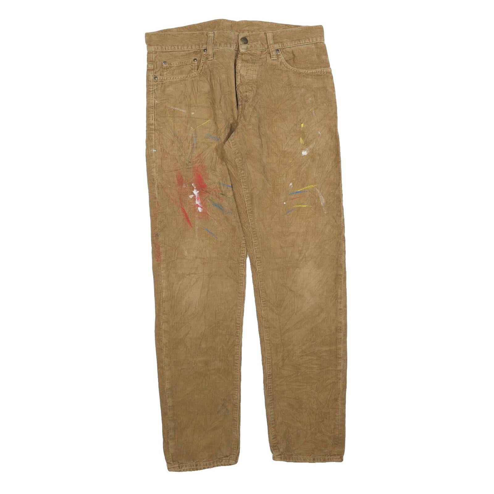 CARHARTT Mens Slim Fit Brown Cotton Blend Trousers W31 L32 Workwear