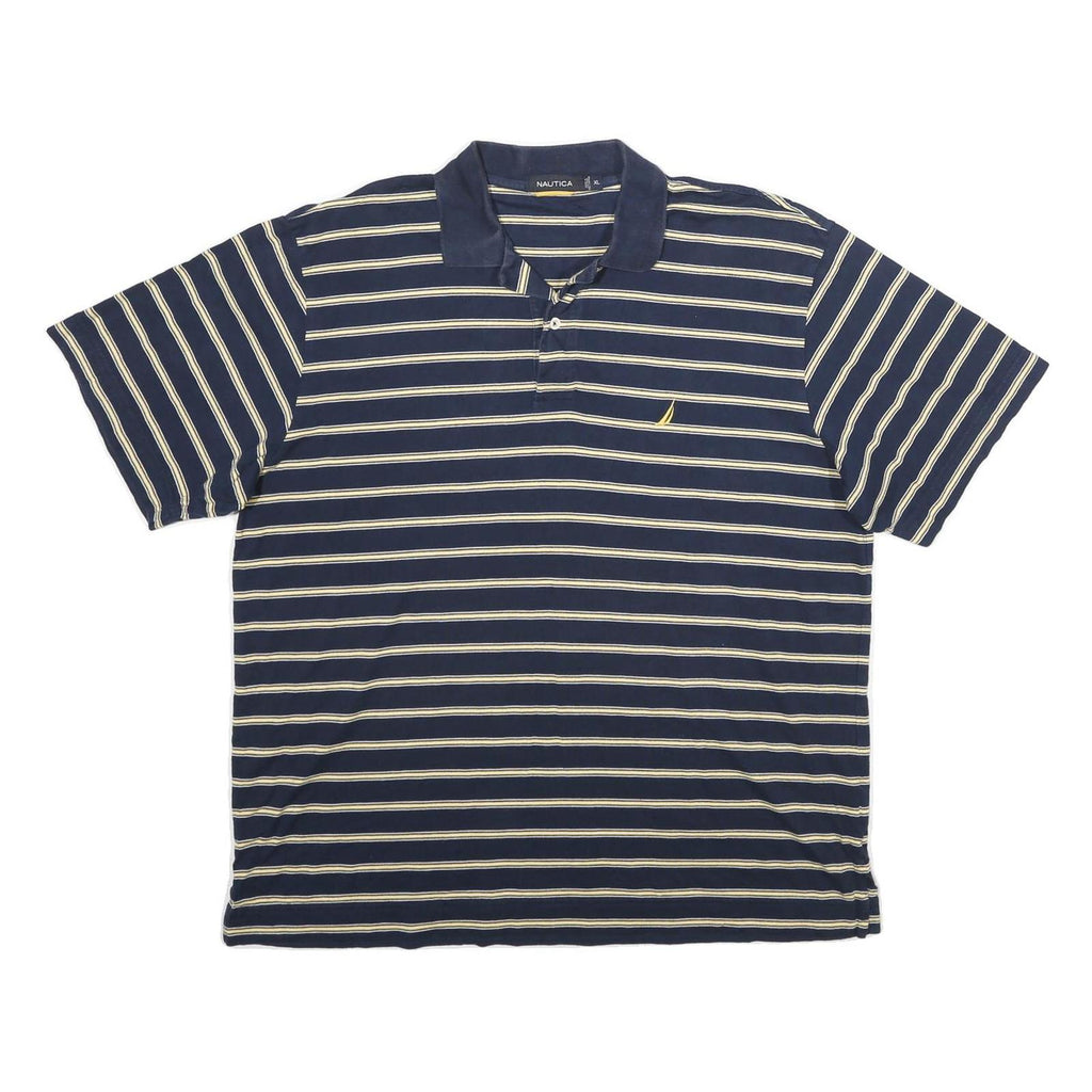 NAUTICA Mens Blue & Cream Striped Short Sleeve Polo Shirt XL Cotton Casual