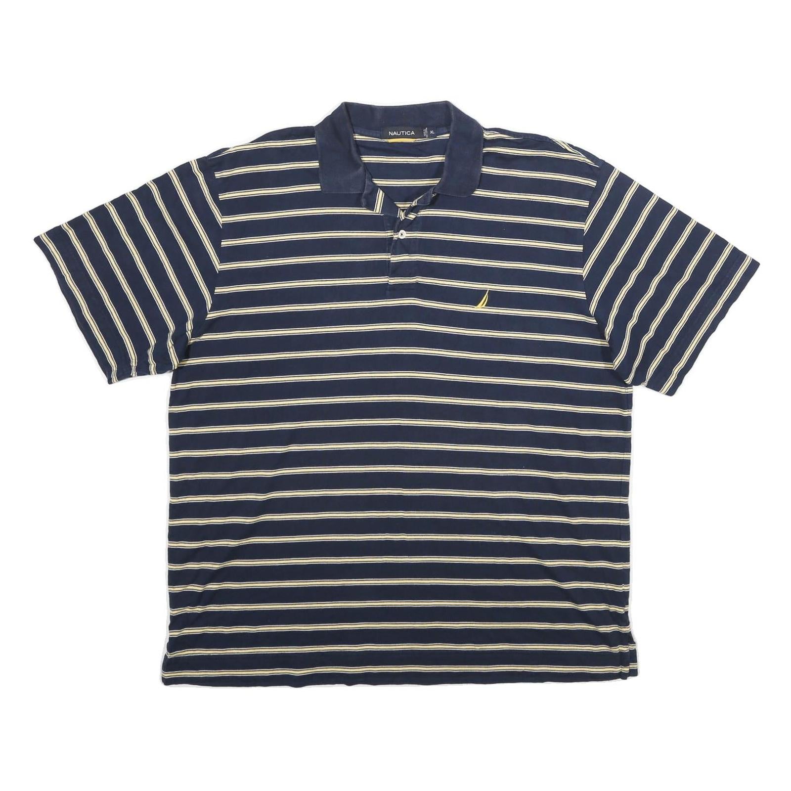 NAUTICA Mens Blue & Cream Striped Short Sleeve Polo Shirt XL Cotton Casual