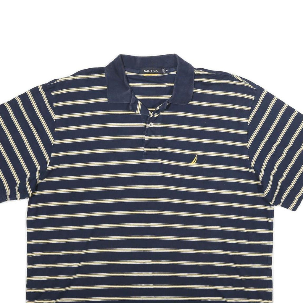 NAUTICA Mens Blue & Cream Striped Short Sleeve Polo Shirt XL Cotton Casual