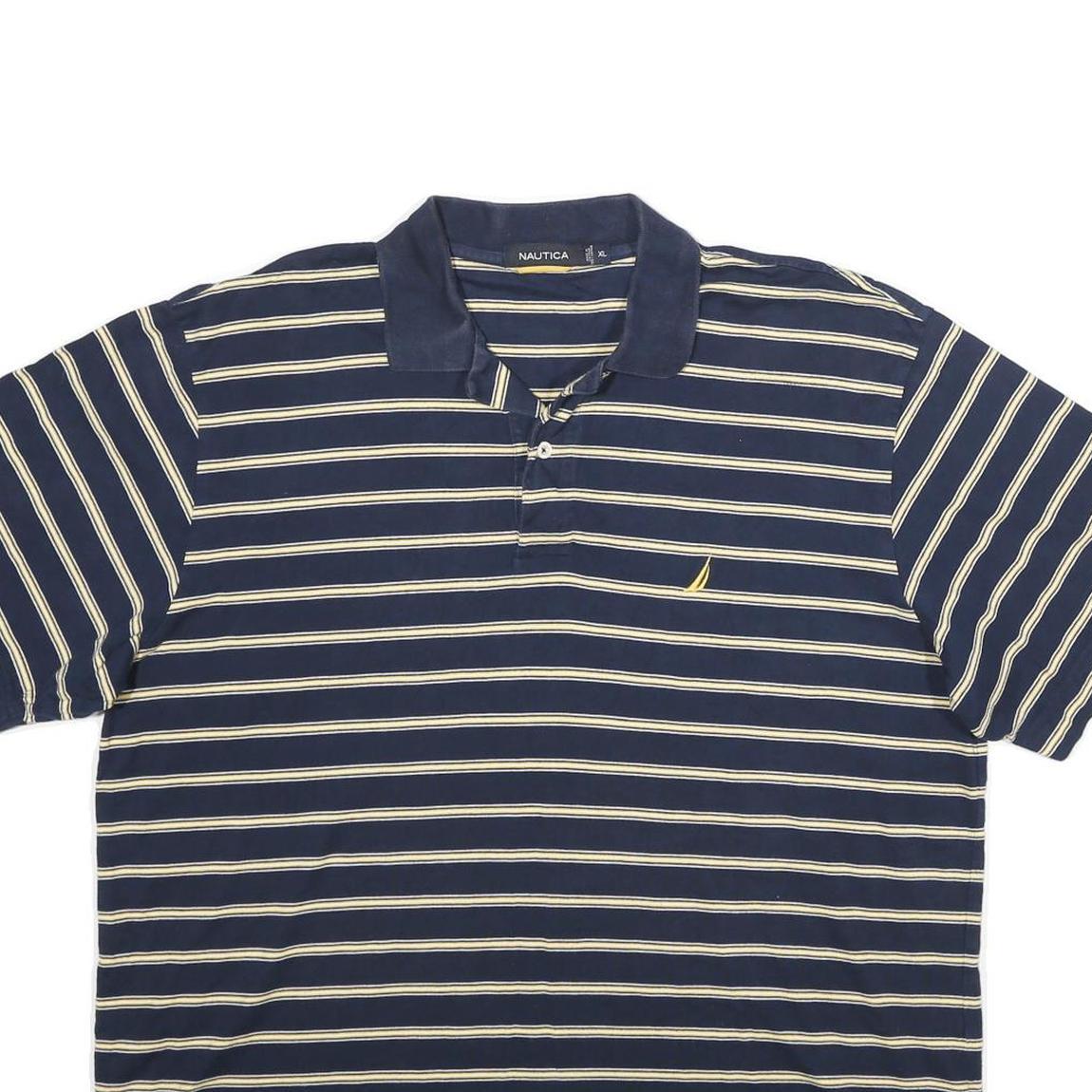 NAUTICA Mens Blue & Cream Striped Short Sleeve Polo Shirt XL Cotton Casual