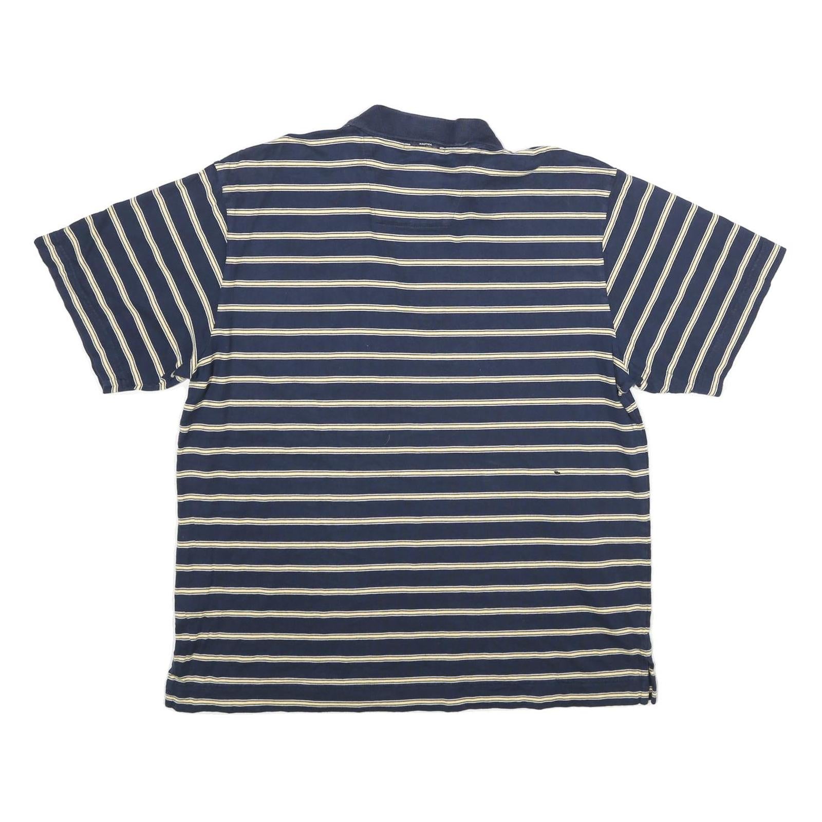NAUTICA Mens Blue & Cream Striped Short Sleeve Polo Shirt XL Cotton Casual