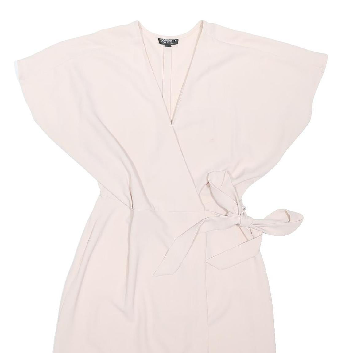 TOPSHOP Womens Cream Wrap Dress Polyester Blend Sleeveless Midi UK 10 Elegant