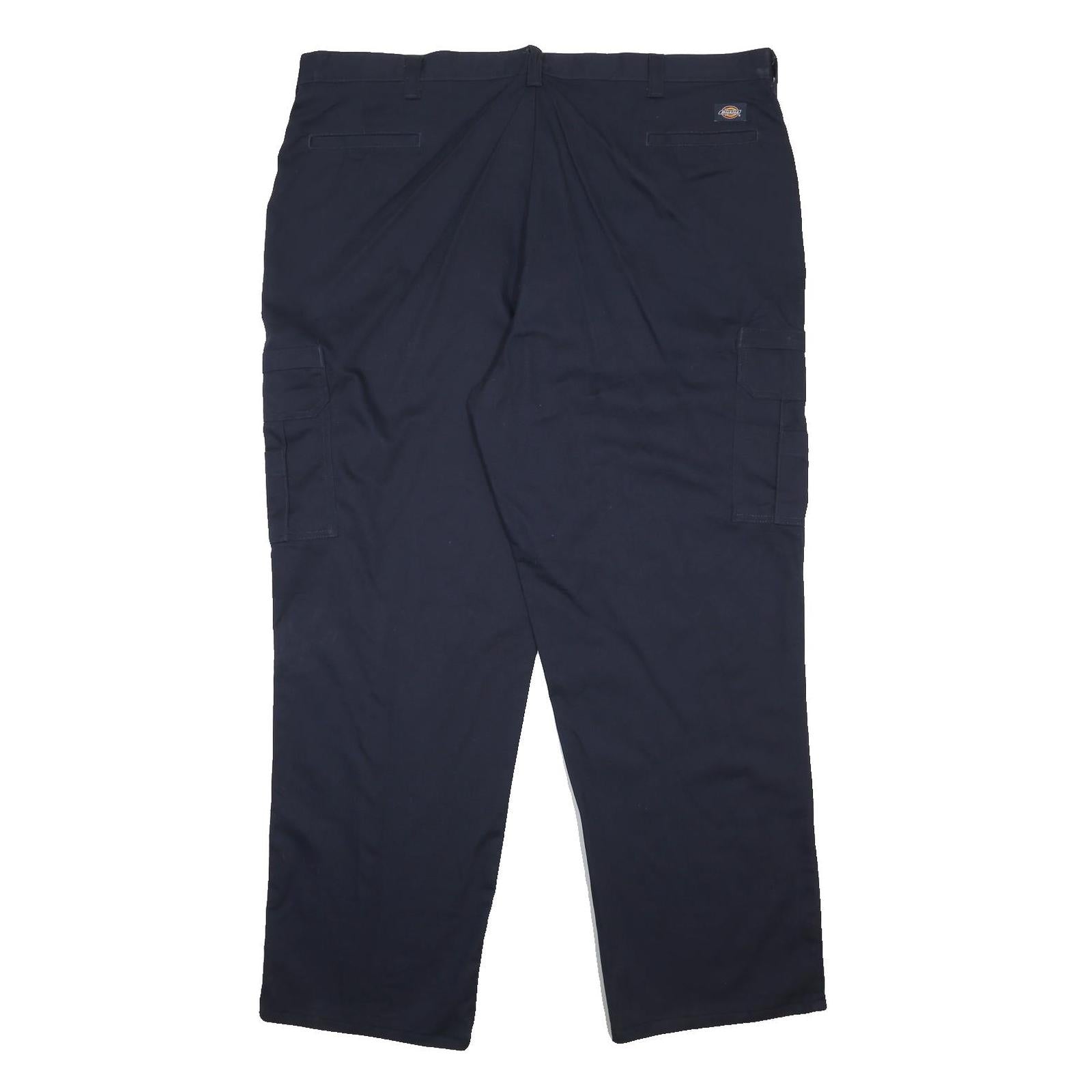DICKIES Mens Cotton Blend Navy Regular Fit Straight Leg Trousers W36 L33 Zip