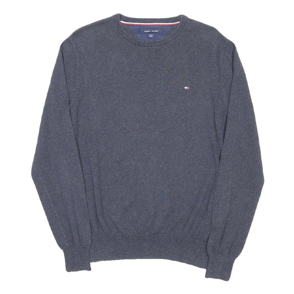 TOMMY HILFIGER Mens Blue Plain Crew Neck Basic Knit S Cotton Jumper Sweatshirt