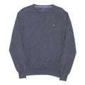 TOMMY HILFIGER Mens Blue Plain Crew Neck Basic Knit S Cotton Jumper Sweatshirt
