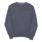 TOMMY HILFIGER Mens Blue Plain Crew Neck Basic Knit S Cotton Jumper Sweatshirt