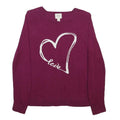 ST. JOHN'S BAY Womens Maroon Love Heart Patterned Cotton Blend Jumper Crew Neck