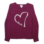 ST. JOHN'S BAY Womens Maroon Love Heart Patterned Cotton Blend Jumper Crew Neck