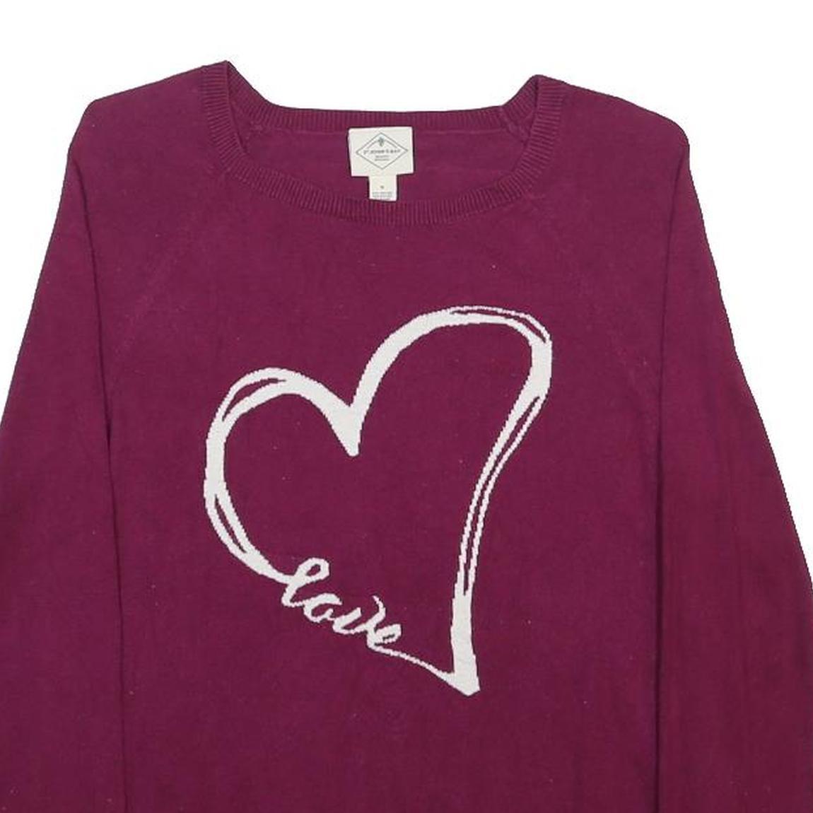 ST. JOHN'S BAY Womens Maroon Love Heart Patterned Cotton Blend Jumper Crew Neck