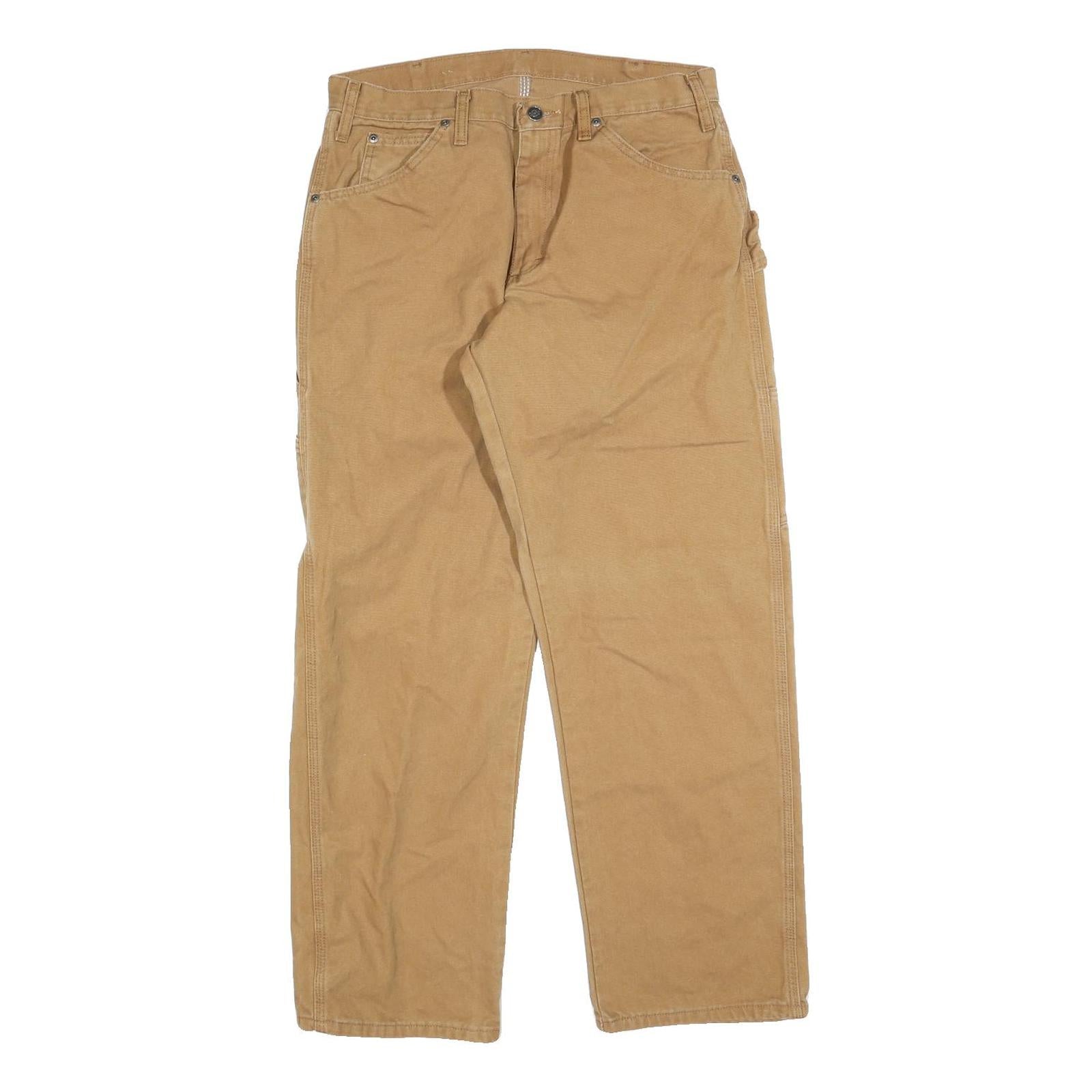 DICKIES Mens Regular Fit Beige Denim Jeans W34 L30 Workwear Straight Cotton