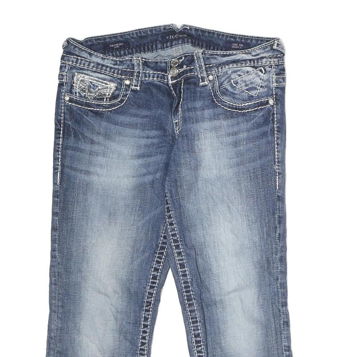 VIGOSS Womens Jeans Blue Regular Straight Denim Light W34 L24 Embroidered