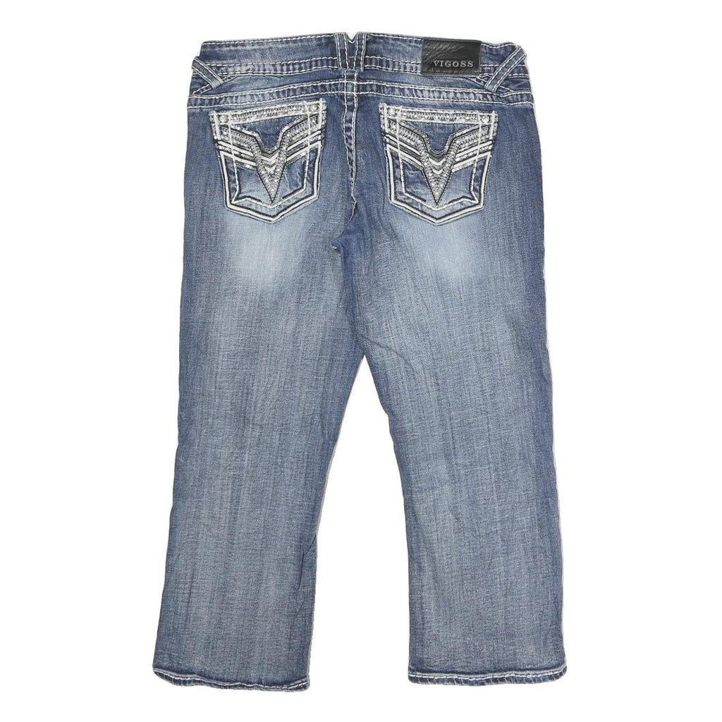 VIGOSS Womens Jeans Blue Regular Straight Denim Light W34 L24 Embroidered