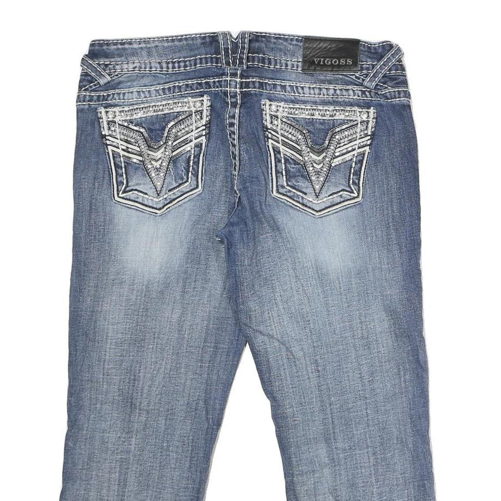 VIGOSS Womens Jeans Blue Regular Straight Denim Light W34 L24 Embroidered