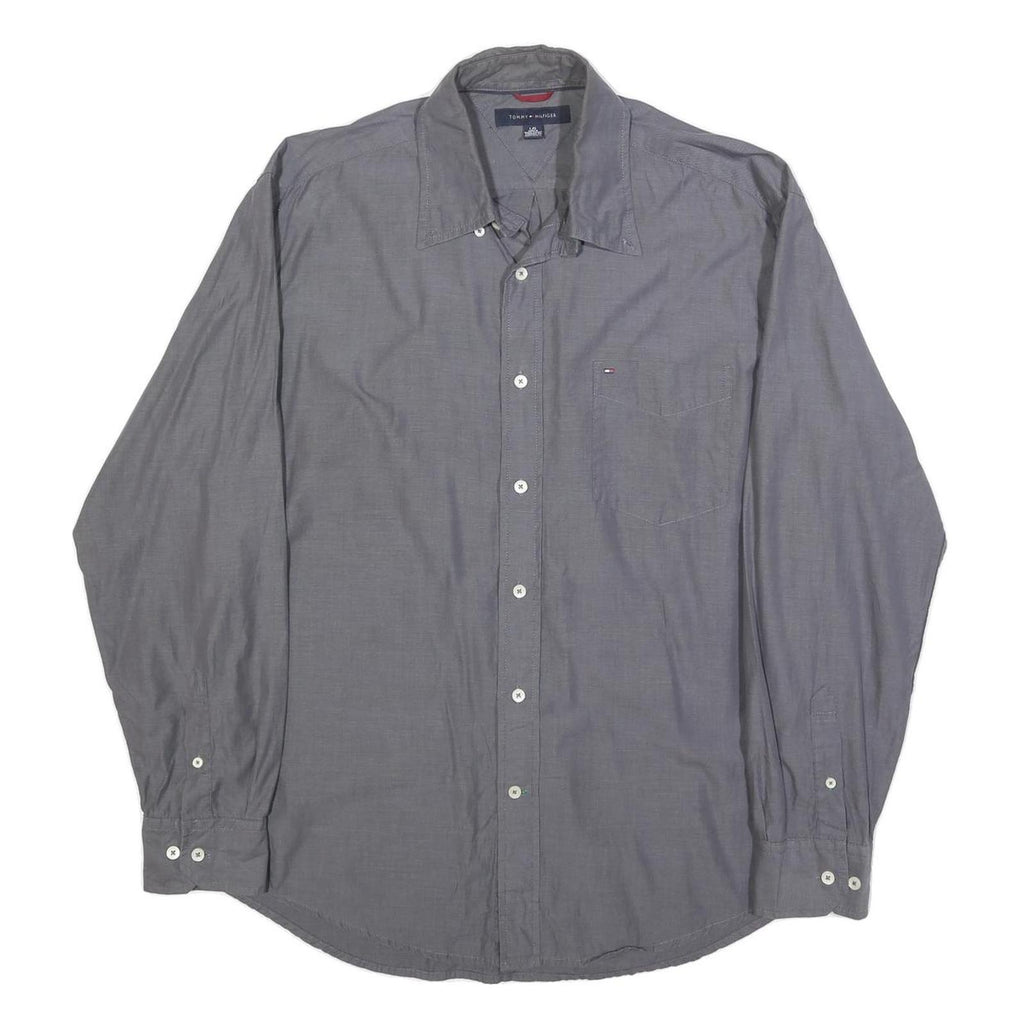 TOMMY HILFIGER Mens Grey L Cotton Shirt Long Sleeve Button Casual Pocket