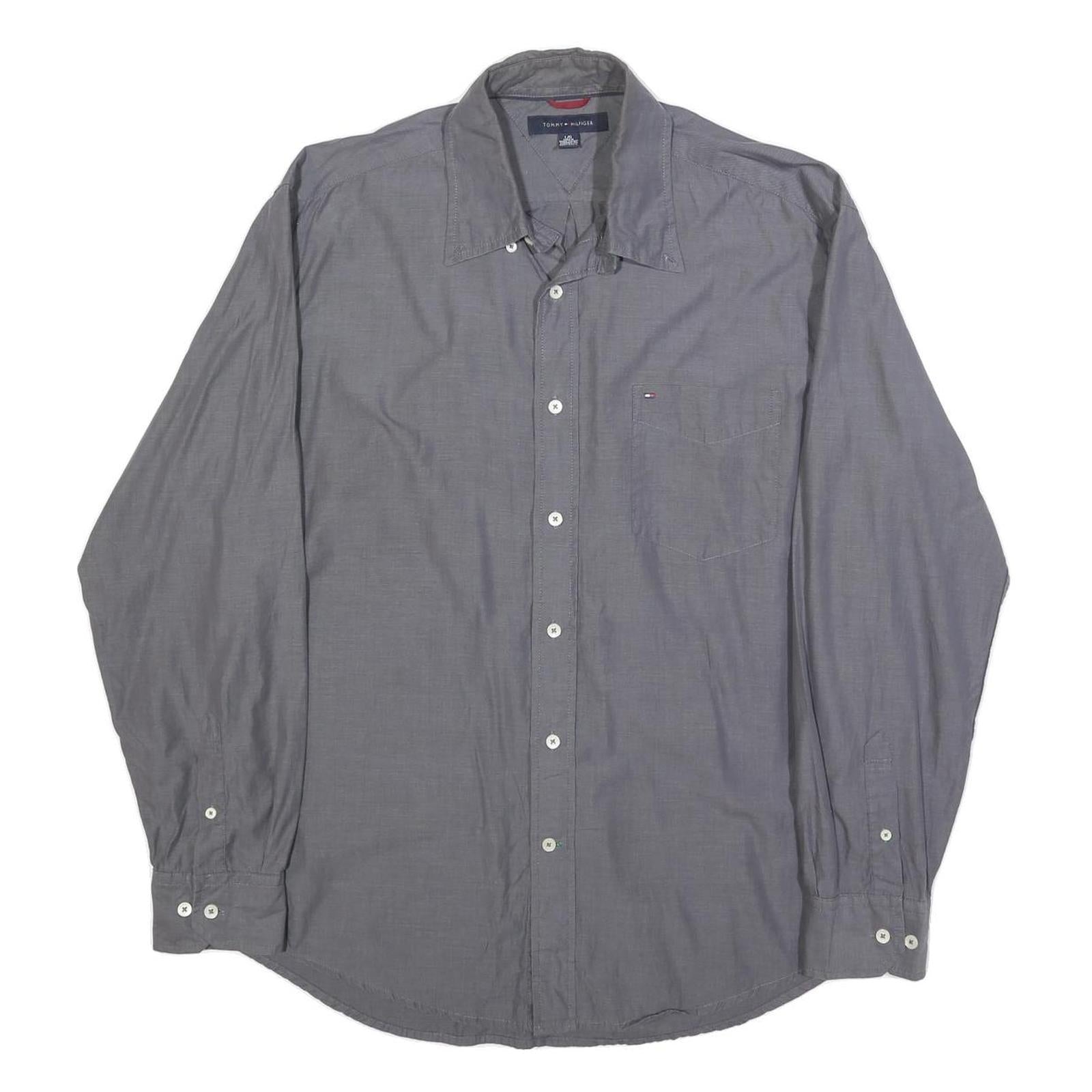 TOMMY HILFIGER Mens Grey L Cotton Shirt Long Sleeve Button Casual Pocket