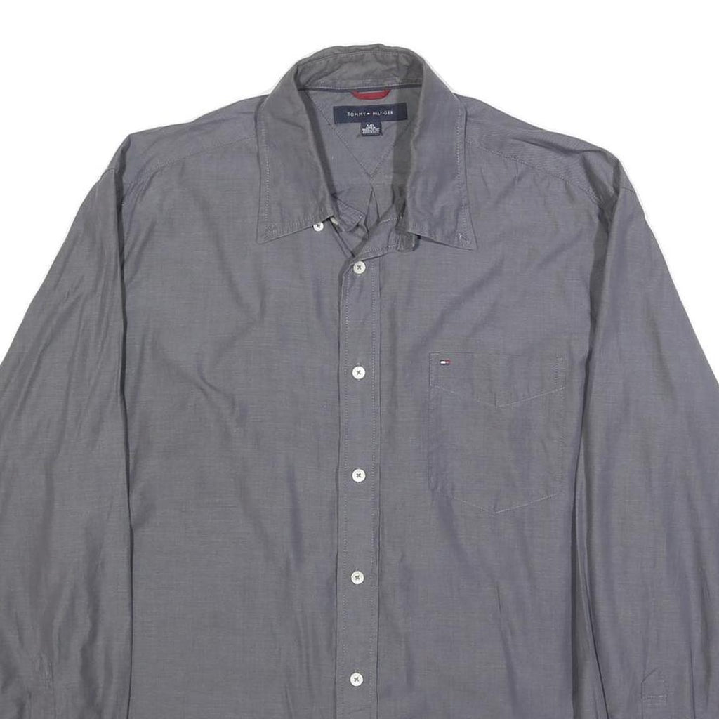 TOMMY HILFIGER Mens Grey L Cotton Shirt Long Sleeve Button Casual Pocket
