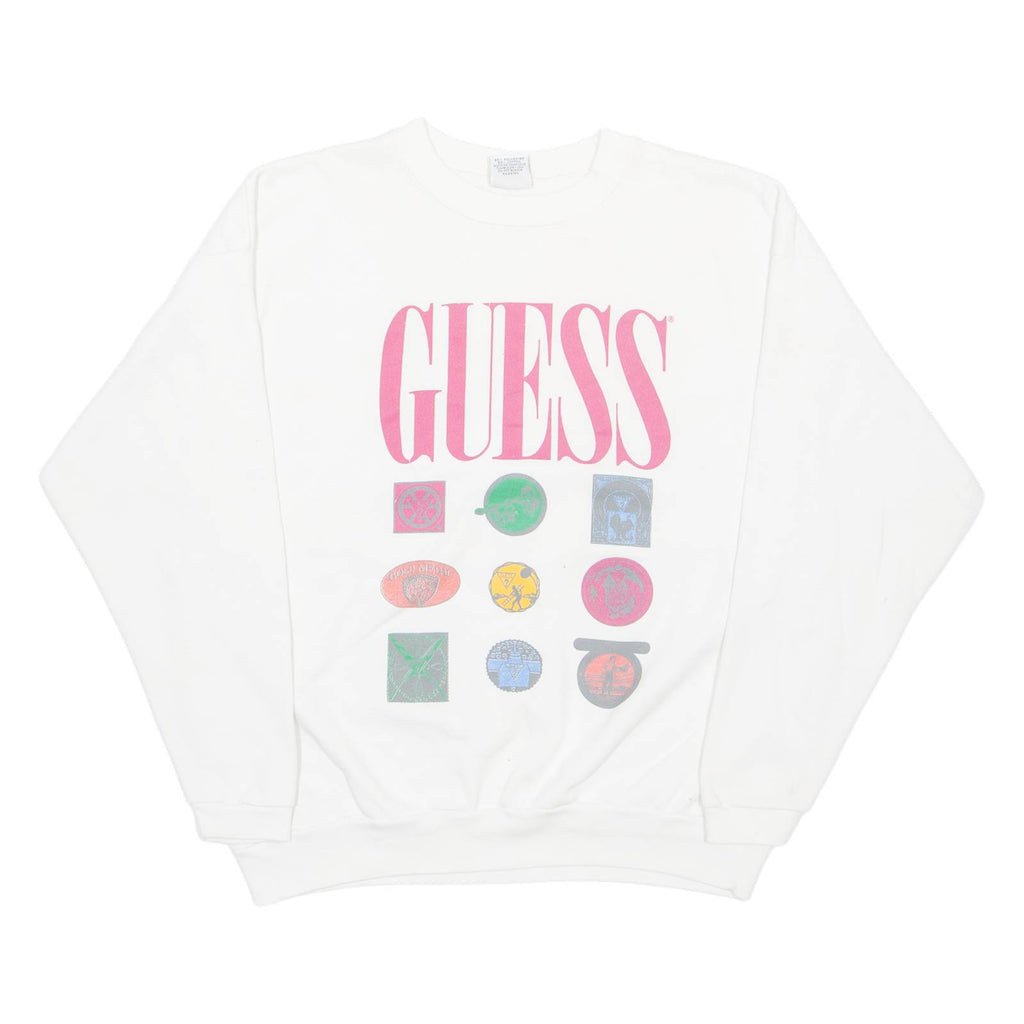 GUESS Womens Sweatshirt White Crew Neck ONE SIZE