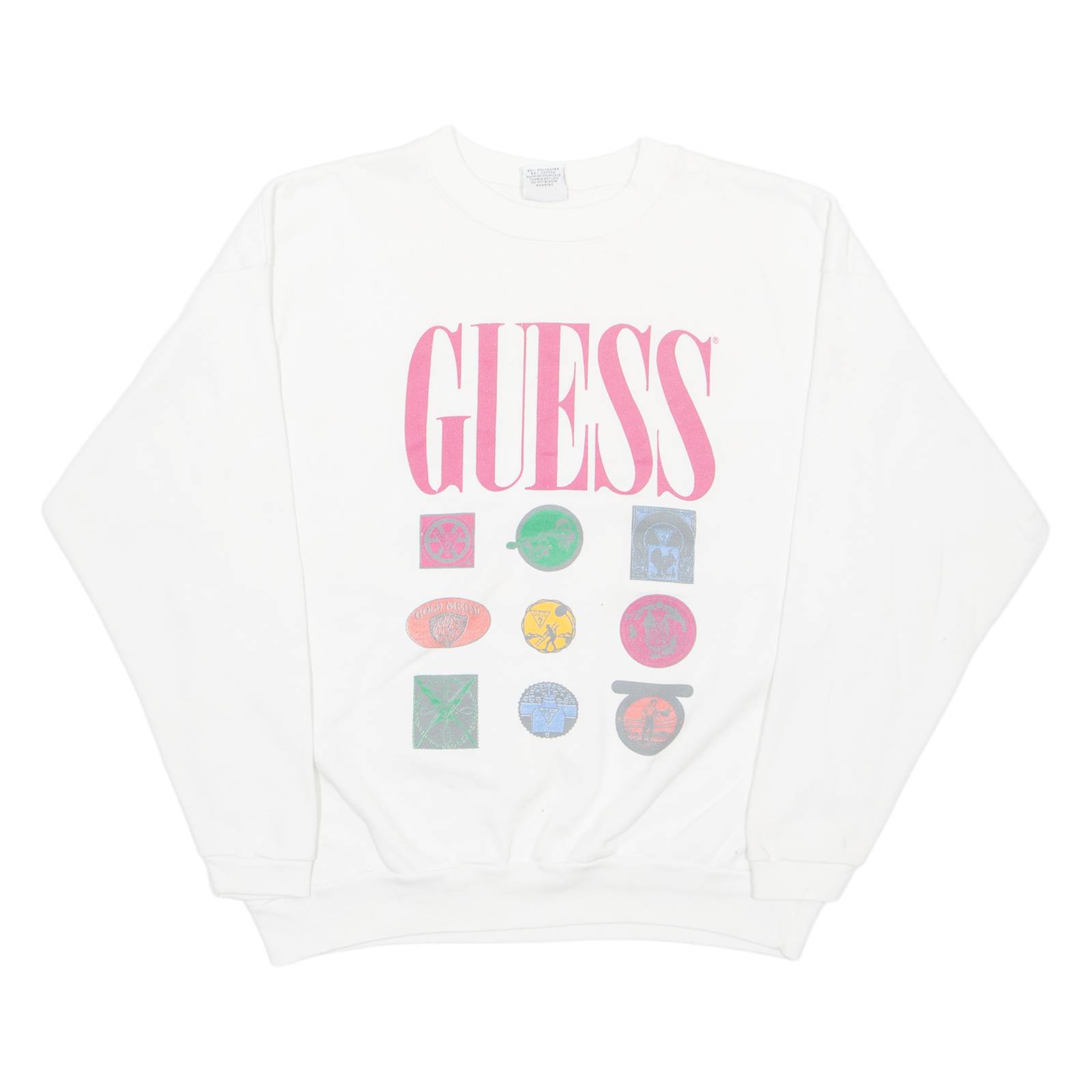 GUESS Womens Sweatshirt White Crew Neck ONE SIZE