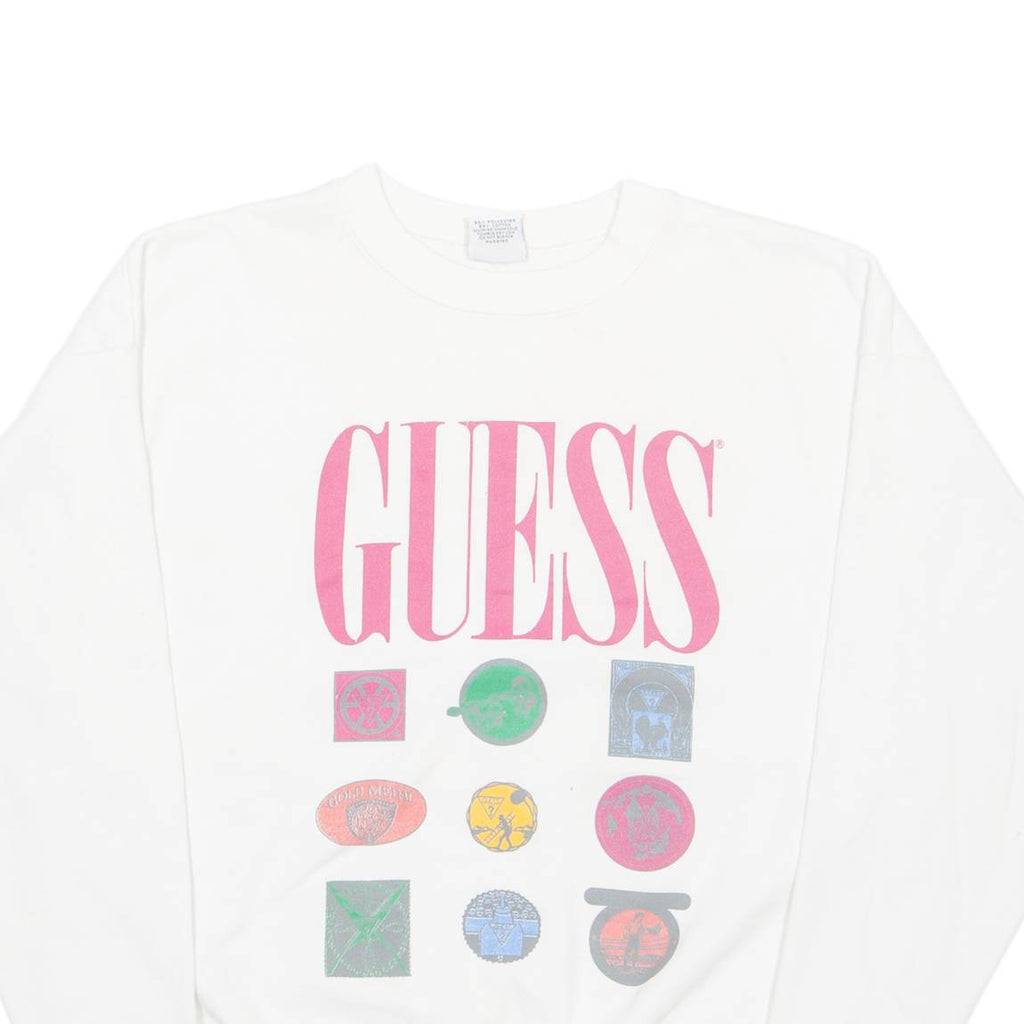 GUESS Womens Sweatshirt White Crew Neck ONE SIZE