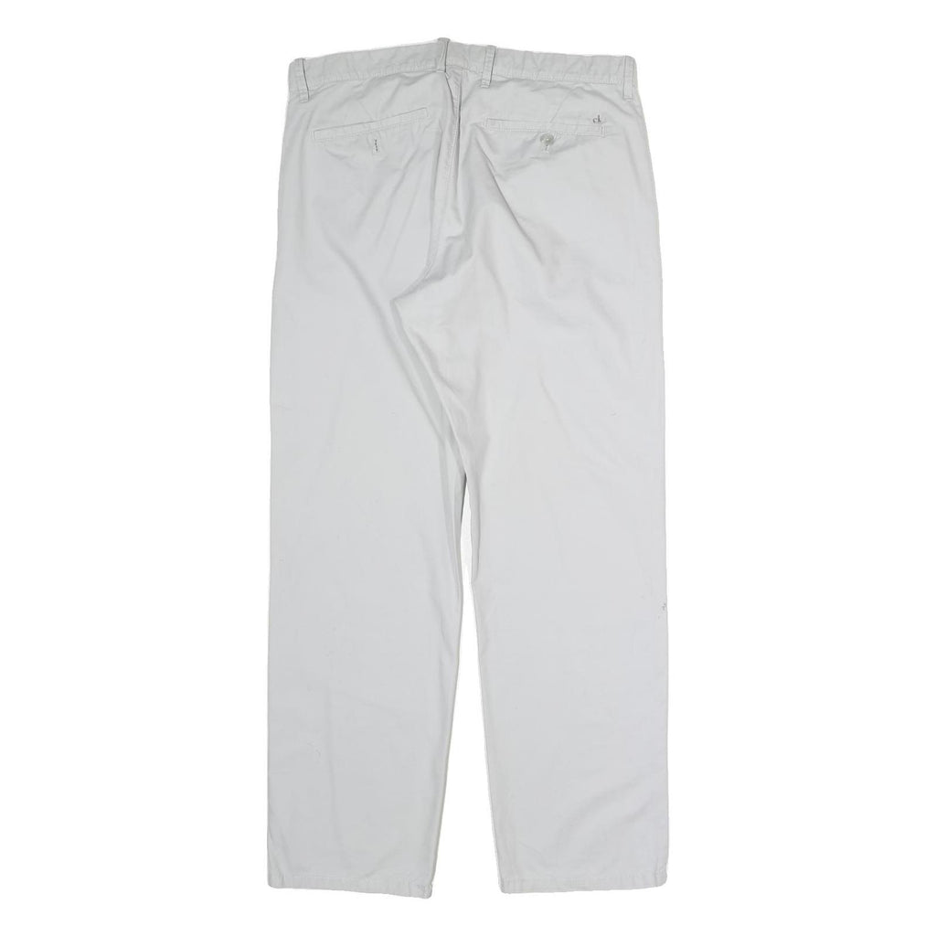 CALVIN KLEIN Mens Cotton White Regular Straight Trousers W34 L30 Casual Smart