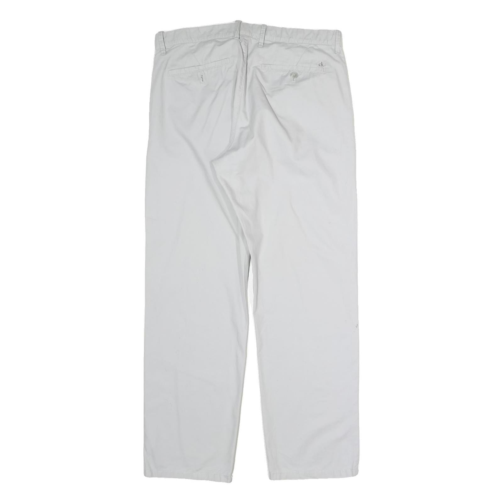 CALVIN KLEIN Mens Cotton White Regular Straight Trousers W34 L30 Casual Smart