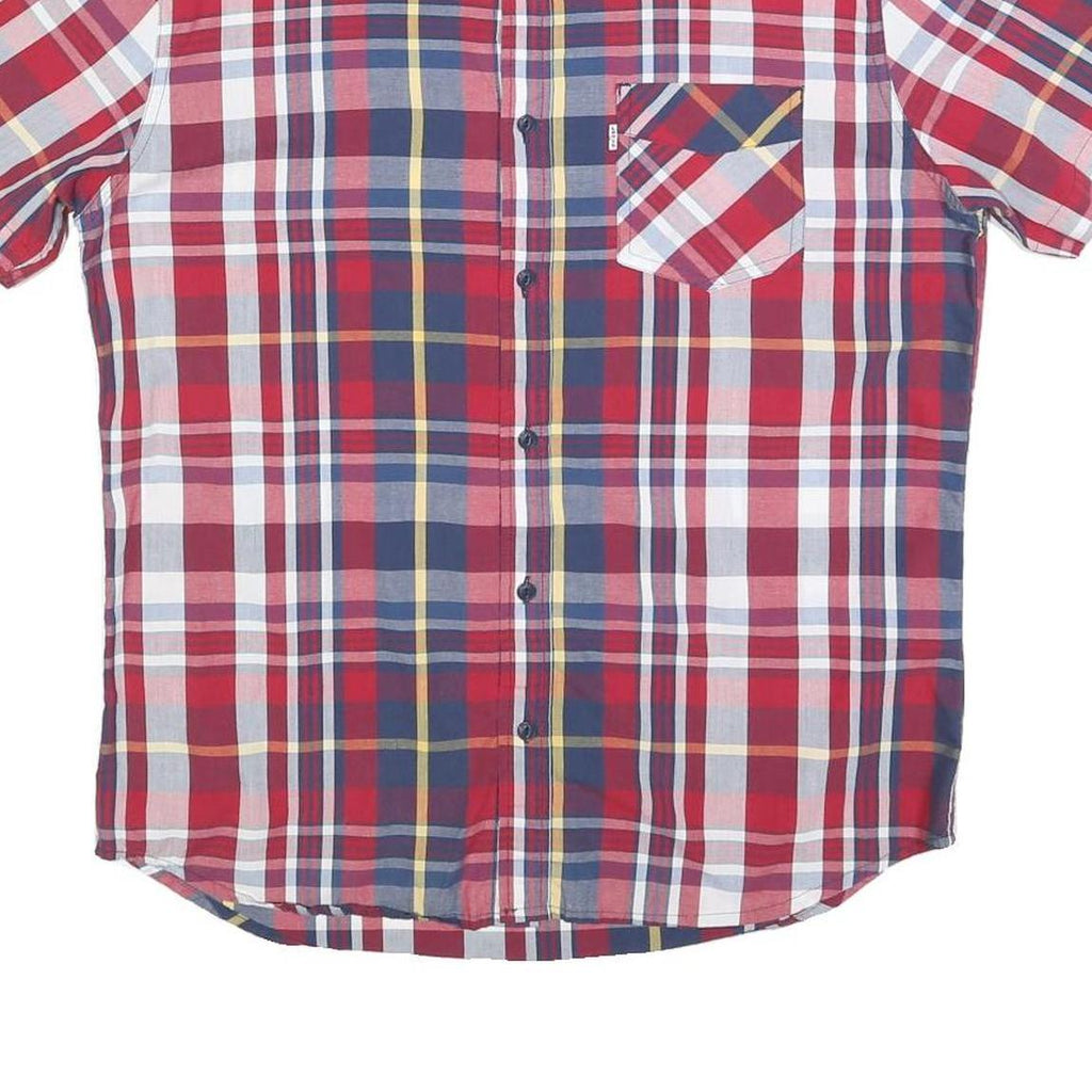LEVI'S Mens Red Blue Plaid Shirt M Cotton Blend Short Sleeve Casual