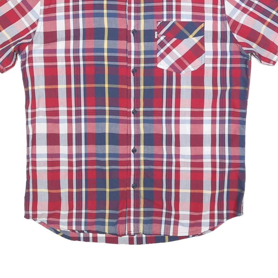 LEVI'S Mens Red Blue Plaid Shirt M Cotton Blend Short Sleeve Casual