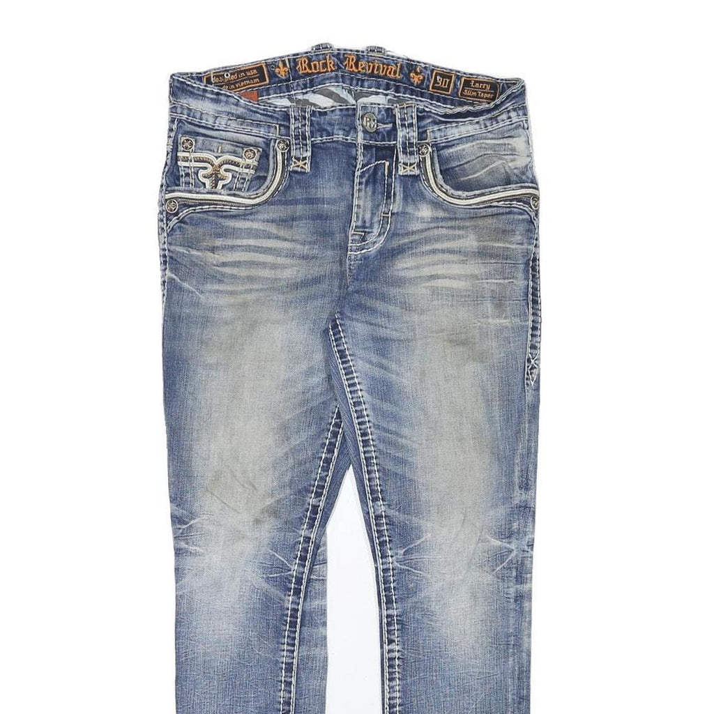 ROCK REVIVAL Womens Slim Blue Denim Jeans W30 L28 Embroidered Back Pockets Zip