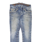 ROCK REVIVAL Womens Slim Blue Denim Jeans W30 L28 Embroidered Back Pockets Zip