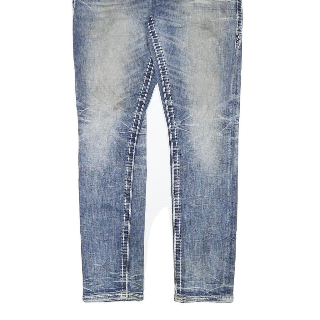 ROCK REVIVAL Womens Slim Blue Denim Jeans W30 L28 Embroidered Back Pockets Zip