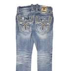 ROCK REVIVAL Womens Slim Blue Denim Jeans W30 L28 Embroidered Back Pockets Zip