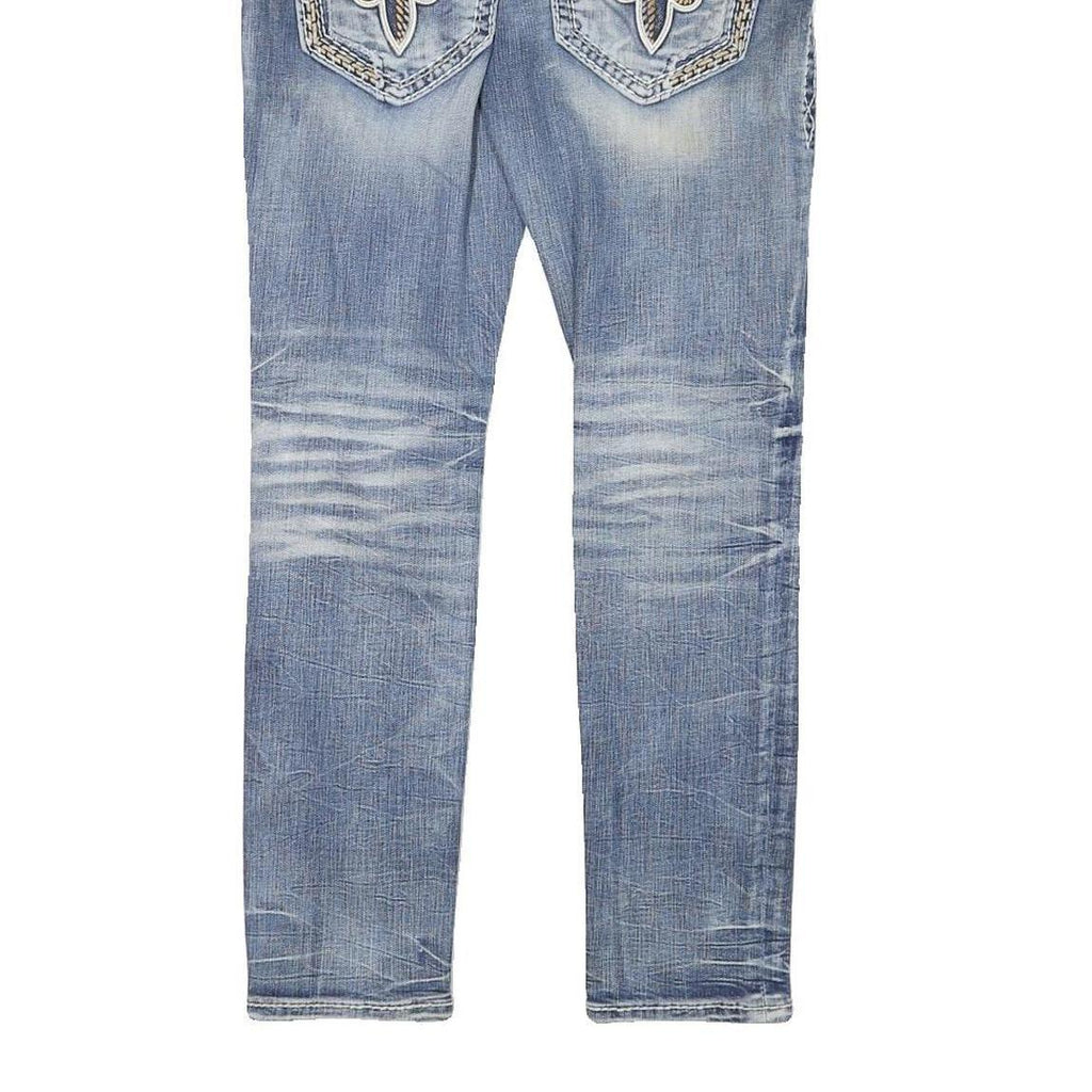 ROCK REVIVAL Womens Slim Blue Denim Jeans W30 L28 Embroidered Back Pockets Zip