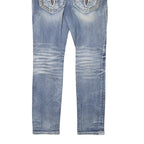 ROCK REVIVAL Womens Slim Blue Denim Jeans W30 L28 Embroidered Back Pockets Zip