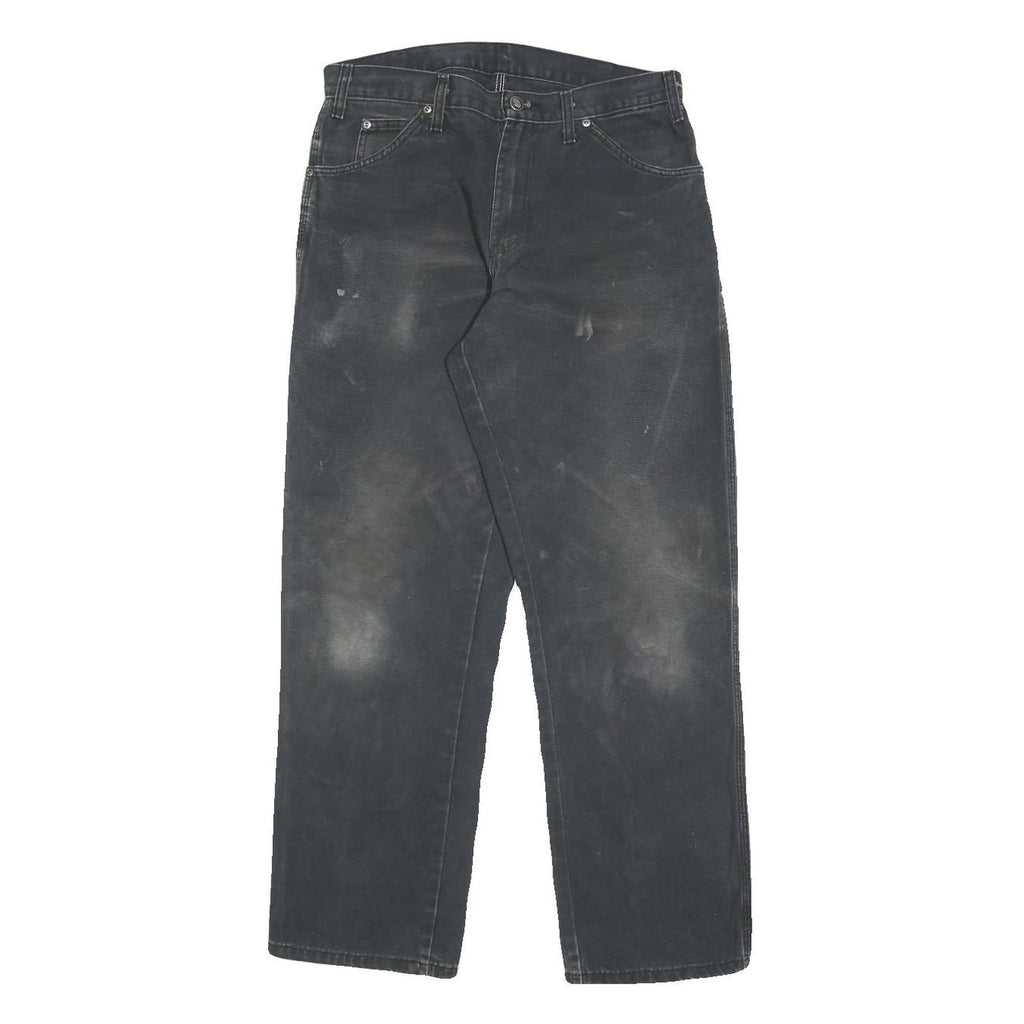 DICKIES Mens Cotton Black Relaxed Straight Trousers W29 L32 Workwear Zip Closure