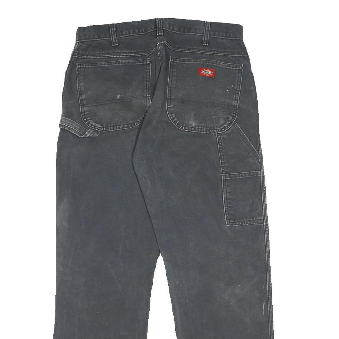 DICKIES Mens Cotton Black Relaxed Straight Trousers W29 L32 Workwear Zip Closure