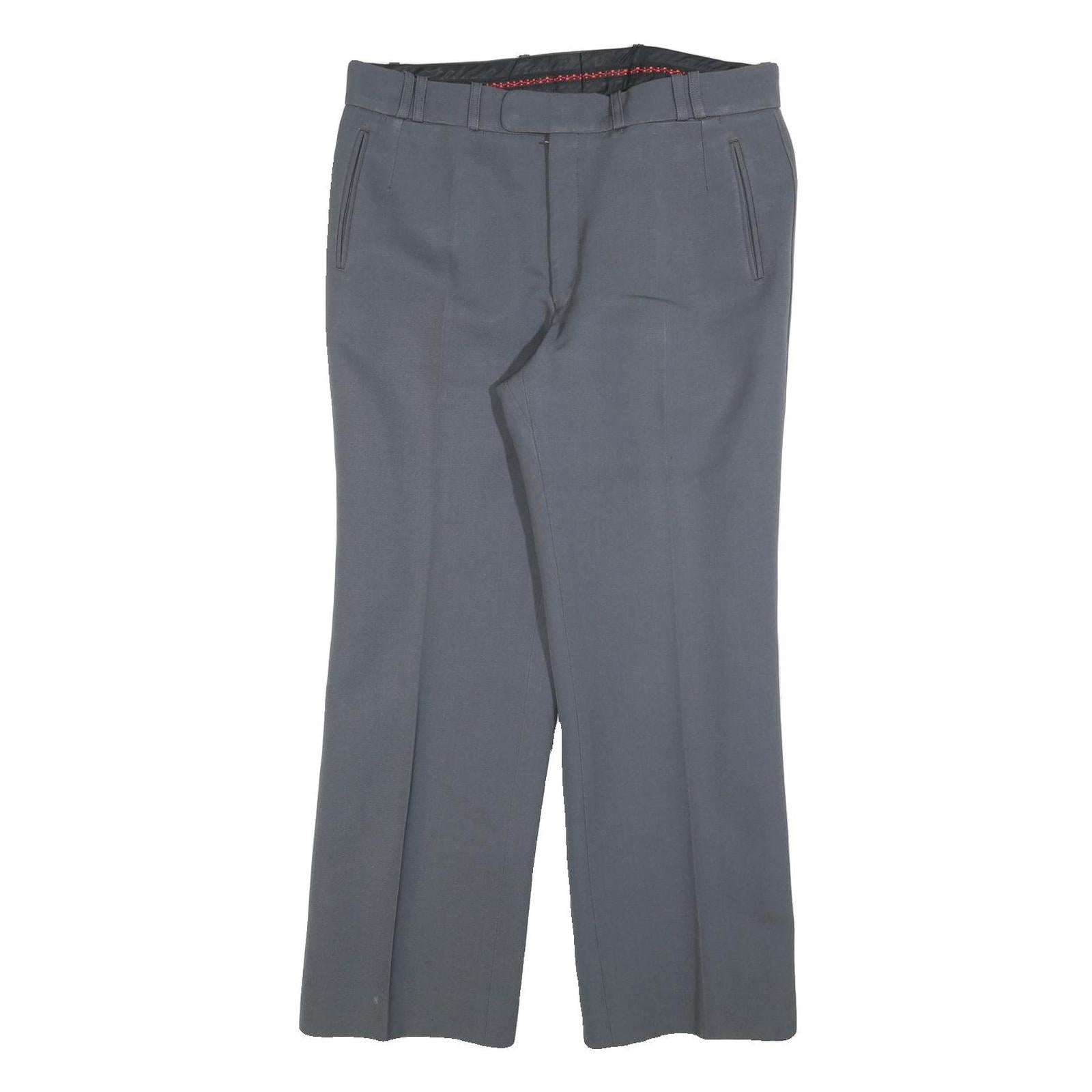 BRUNEX Mens Grey Regular Straight Trousers W34 L30 Classic Zip Closure