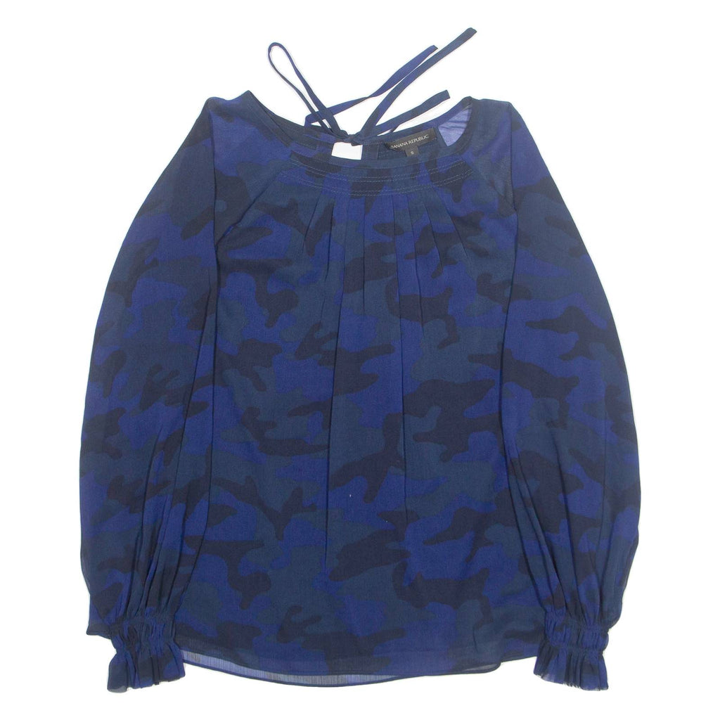 BANANA REPUBLIC Womens Printed Blouse Blue Long Sleeve Camouflage S