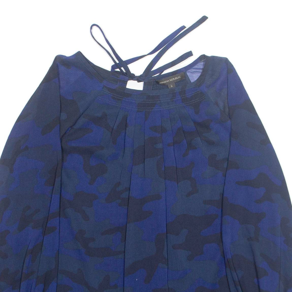 BANANA REPUBLIC Womens Printed Blouse Blue Long Sleeve Camouflage S