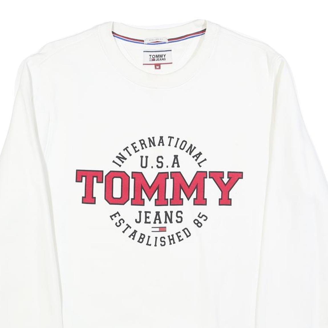 TOMMY HILFIGER Mens White Crew Neck M Sweatshirt Cotton Blend Pullover