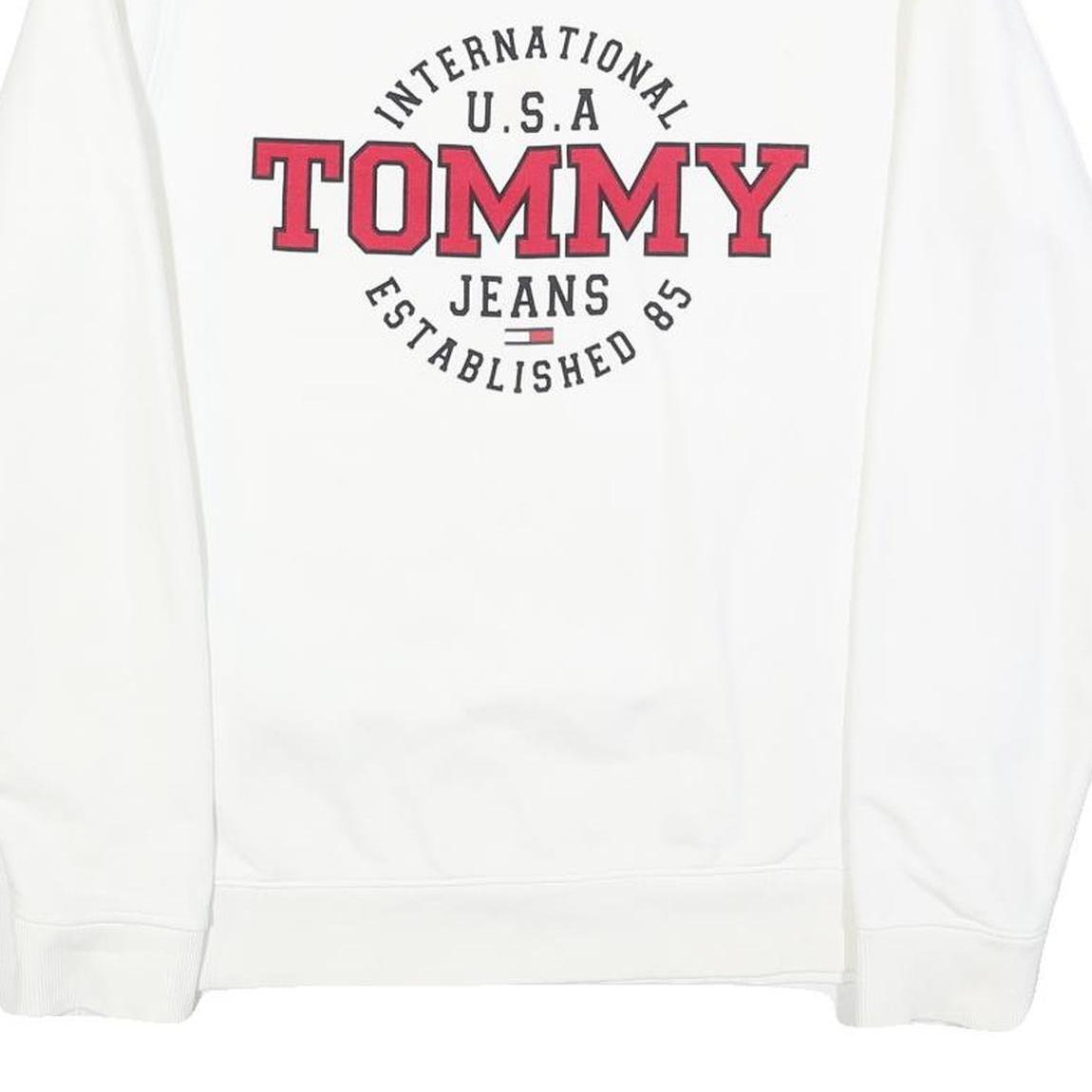 TOMMY HILFIGER Mens White Crew Neck M Sweatshirt Cotton Blend Pullover