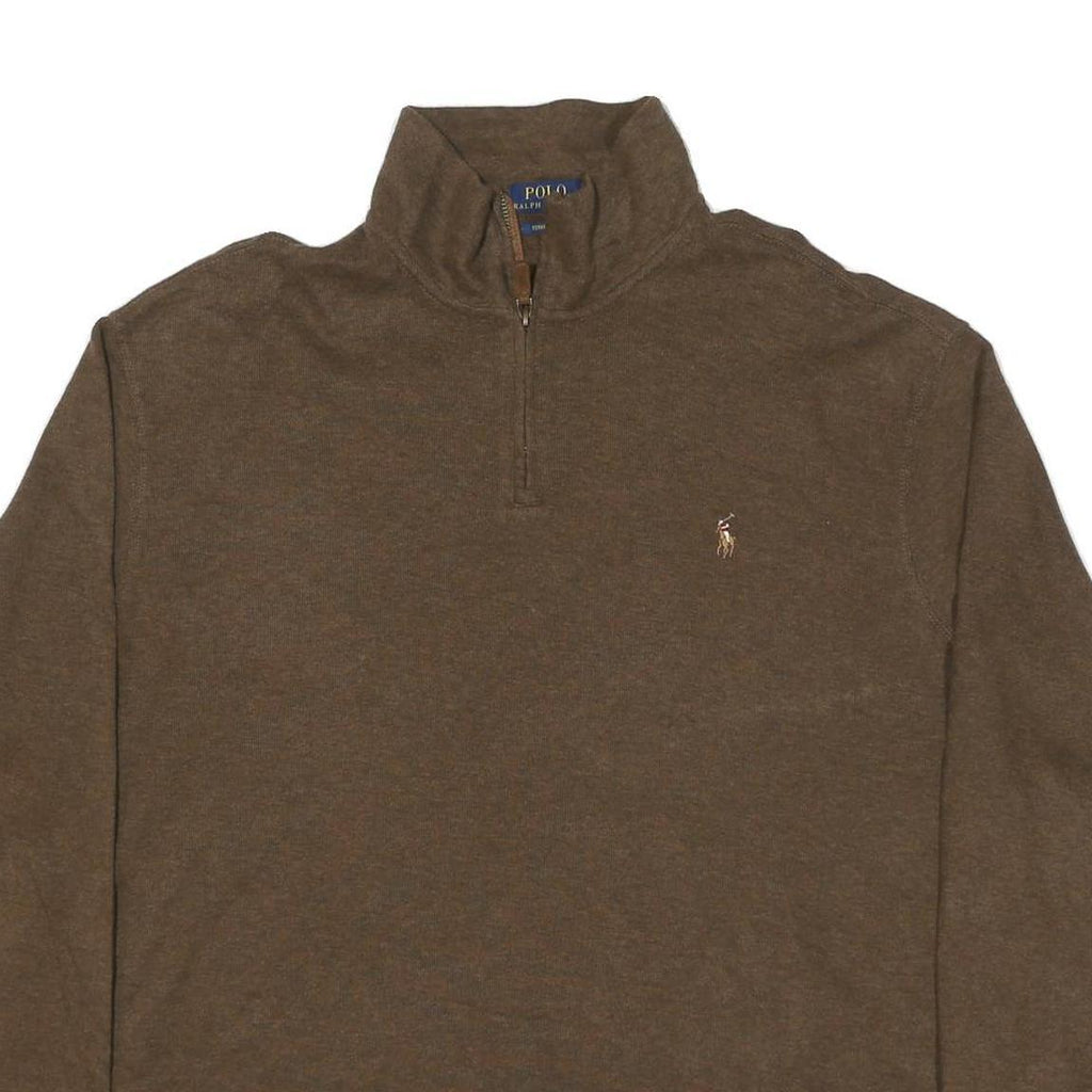 POLO RALPH LAUREN Mens Brown Cotton Blend Plain Half Zip Jumper 2XL Pullover