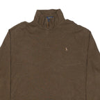POLO RALPH LAUREN Mens Brown Cotton Blend Plain Half Zip Jumper 2XL Pullover