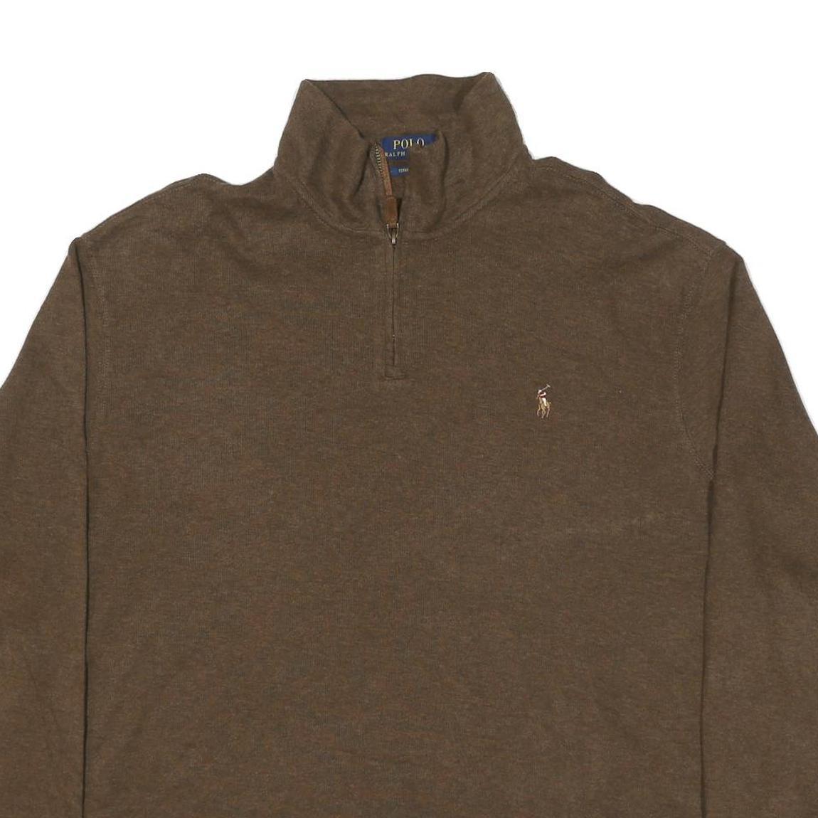POLO RALPH LAUREN Mens Brown Cotton Blend Plain Half Zip Jumper 2XL Pullover