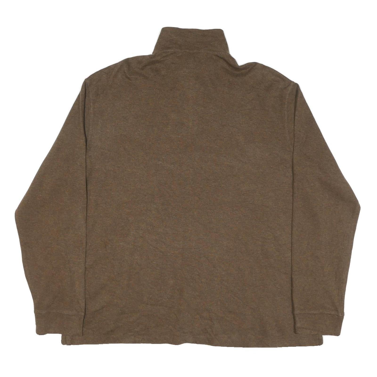 POLO RALPH LAUREN Mens Brown Cotton Blend Plain Half Zip Jumper 2XL Pullover