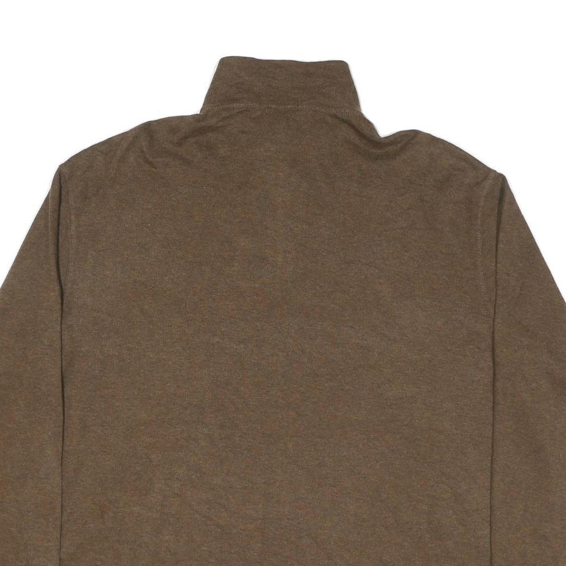 POLO RALPH LAUREN Mens Brown Cotton Blend Plain Half Zip Jumper 2XL Pullover