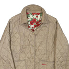 BARBOUR Womens Beige Quilted Jacket S Polyester Blend Button Front Floral Lining